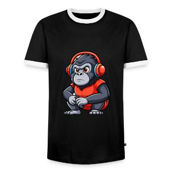 Gorille Funny Cartoon Character Musique de casque - T-shirt contrasté Homme - noir/blanc - Devant - AI Model Female 172 light (172cm) & AI Model Male 178 light (178cm)