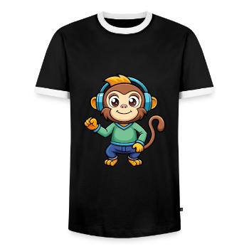 Affe Lustige Zeichentrickfigur Kopfhörer Musik - Männer Kontrast-T-Shirt - Schwarz/Weiß - Vorne - AI Model Female 172 light (172cm) & AI Model Male 178 light (178cm)