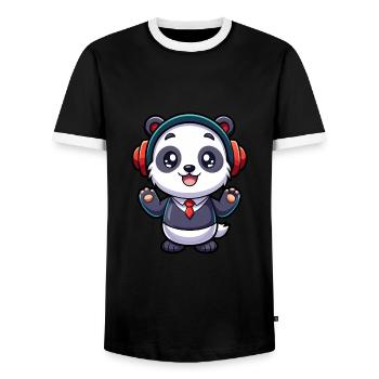 Panda Lustige Zeichentrickfigur Kopfhörer Musik - Männer Kontrast-T-Shirt - Schwarz/Weiß - Vorne - AI Model Female 172 light (172cm) & AI Model Male 178 light (178cm)