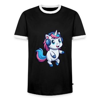 Einhorn Lustige Zeichentrickfigur Kopfhörer Musik - Männer Kontrast-T-Shirt - Schwarz/Weiß - Vorne - AI Model Female 172 light (172cm) & AI Model Male 178 light (178cm)