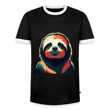 Faultier Cartoon Figur Buntes Haustier Tier - Männer Kontrast-T-Shirt - Schwarz/Weiß - Vorne - AI Model Female 172 light (172cm) & AI Model Male 178 light (178cm)