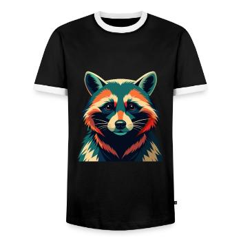 Raccoon Cartoon Character Colorful Pet Animal - Men's Ringer Shirt - black/white - Front - AI Model Female 172 light (172cm) & AI Model Male 178 light (178cm)