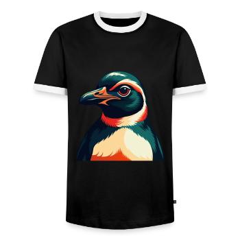 Pinguin Zeichentrickfigur Buntes Haustier Tier - Männer Kontrast-T-Shirt - Schwarz/Weiß - Vorne - AI Model Female 172 light (172cm) & AI Model Male 178 light (178cm)