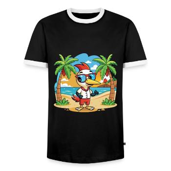 Woodpecker Lustige Cartoon Sommer Strand Sonnenbrille - Männer Kontrast-T-Shirt - Schwarz/Weiß - Vorne - AI Model Female 172 light (172cm) & AI Model Male 178 light (178cm)