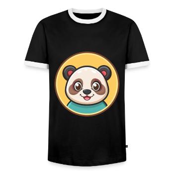 Panda Kawaii Dessin animé Personnage Animal Animal Visage - T-shirt contrasté Homme - noir/blanc - Devant - AI Model Female 172 light (172cm) & AI Model Male 178 light (178cm)