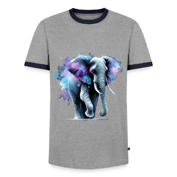 Majestic Elephant in Watercolor - Men's Ringer Shirt - grey/navy  - Front - AI Model Female 172 light (172cm) & AI Model Male 178 light (178cm)