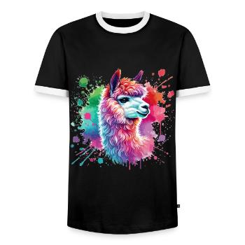 Lama, Alpaka Aquarell - Männer Kontrast-T-Shirt - Schwarz/Weiß - Vorne - AI Model Female 172 light (172cm) & AI Model Male 178 light (178cm)