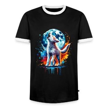 Little Colorful Watercolor Wolf - Men's Ringer Shirt - black/white - Front - AI Model Female 172 light (172cm) & AI Model Male 178 light (178cm)