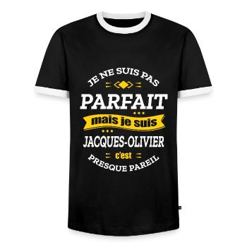 JACQUES-OLIVIER PARFAIT - PRENOM JACQUES-OLIVIER - T-shirt contrasté Homme - noir/blanc - Devant - AI Model Female 172 light (172cm) & AI Model Male 178 light (178cm)
