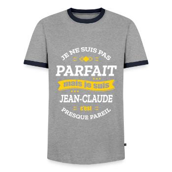 JEAN-CLAUDE PARFAIT - PRENOM JEAN-CLAUDE - T-shirt contrasté Homme - gris/marine  - Devant - AI Model Female 172 light (172cm) & AI Model Male 178 light (178cm)