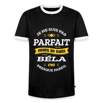 BÉLA PARFAIT - PRENOM BÉLA - T-shirt contrasté Homme - noir/blanc - Devant - AI Model Female 172 light (172cm) & AI Model Male 178 light (178cm)