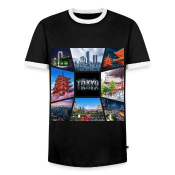 Tokyo Japan Asia Collage Skyline City Metropolis - Men's Ringer Shirt - black/white - Front - AI Model Female 172 light (172cm) & AI Model Male 178 light (178cm)