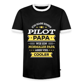 PILOT PAPA COOL, HELD, FLUG, ABENTEUER, STIL - Männer Kontrast-T-Shirt - Schwarz/Weiß - Vorne - AI Model Female 172 light (172cm) & AI Model Male 178 light (178cm)