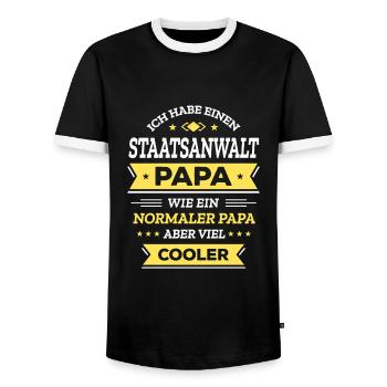 STAATSANWALT PAPA COOL, GERECHT, RECHT, STARK - Männer Kontrast-T-Shirt - Schwarz/Weiß - Vorne - AI Model Female 172 light (172cm) & AI Model Male 178 light (178cm)