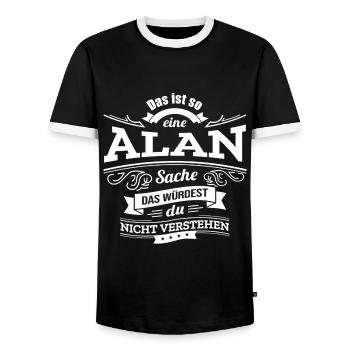 ALAN, DER KATALYSATOR FÜR DEINEN ERFOLG - Männer Kontrast-T-Shirt - Schwarz/Weiß - Vorne - AI Model Female 172 light (172cm) & AI Model Male 178 light (178cm)