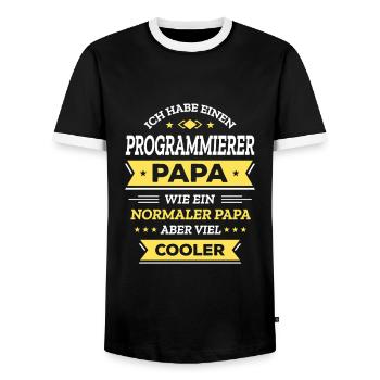 PROGRAMMIERER PAPA: COOL, TECH, DIGITAL, INNOVATIV - Männer Kontrast-T-Shirt - Schwarz/Weiß - Vorne - AI Model Female 172 light (172cm) & AI Model Male 178 light (178cm)