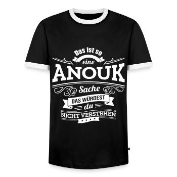 ANOUK, DER KATALYSATOR FÜR DEINEN ERFOLG - Männer Kontrast-T-Shirt - Schwarz/Weiß - Vorne - AI Model Female 172 light (172cm) & AI Model Male 178 light (178cm)