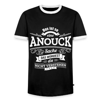 ANOUCK, DER KATALYSATOR FÜR DEINEN ERFOLG - Männer Kontrast-T-Shirt - Schwarz/Weiß - Vorne - AI Model Female 172 light (172cm) & AI Model Male 178 light (178cm)