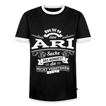 ARI, DER KATALYSATOR FÜR DEINEN ERFOLG - Männer Kontrast-T-Shirt - Schwarz/Weiß - Vorne - AI Model Female 172 light (172cm) & AI Model Male 178 light (178cm)