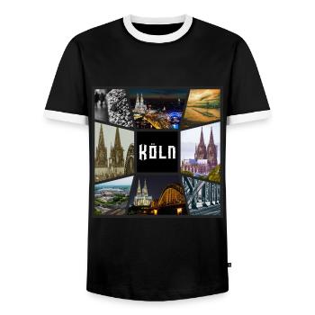Cologne Skyline City Germany Collage Graffiti - Men's Ringer Shirt - black/white - Front - AI Model Female 172 light (172cm) & AI Model Male 178 light (178cm)