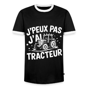tee shirt I can't, I have tractor - Men's Ringer Shirt - black/white - Front - AI Model Female 172 light (172cm) & AI Model Male 178 light (178cm)