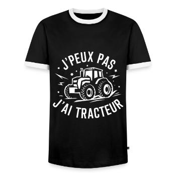 tee shirt I can't, I have tractor - Men's Ringer Shirt - black/white - Front - AI Model Female 172 light (172cm) & AI Model Male 178 light (178cm)