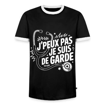 t-shirt I can't, I'm on call - Men's Ringer Shirt - black/white - Front - AI Model Female 172 light (172cm) & AI Model Male 178 light (178cm)