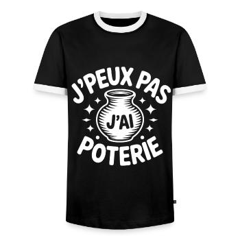 I Can't, I Have Pottery – Humor T-Shirt - Men's Ringer Shirt - black/white - Front - AI Model Female 172 light (172cm) & AI Model Male 178 light (178cm)