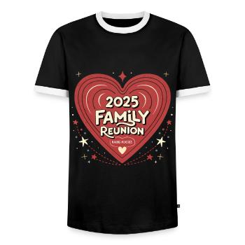 2025 Family Reunion Heart Design - Men's Ringer Shirt - black/white - Front - AI Model Female 172 light (172cm) & AI Model Male 178 light (178cm)