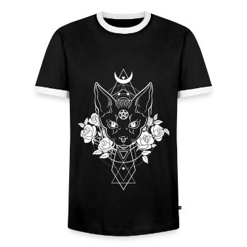 Occult Geometry Wicca Witches Pentagram Satan Cat - Men's Ringer Shirt - black/white - Front - AI Model Female 172 light (172cm) & AI Model Male 178 light (178cm)