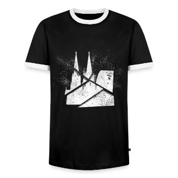 Cathédrale de Cologne Allemagne Ville Skyline Grunge Splash - T-shirt contrasté Homme - noir/blanc - Devant - AI Model Female 172 light (172cm) & AI Model Male 178 light (178cm)