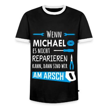 Lustiger Heimwerker und Handwerker Spruch Michael - Männer Kontrast-T-Shirt - Schwarz/Weiß - Vorne - AI Model Female 172 light (172cm) & AI Model Male 178 light (178cm)