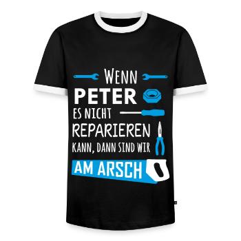 Lustiger Heimwerker und Handwerker Spruch Peter - Männer Kontrast-T-Shirt - Schwarz/Weiß - Vorne - AI Model Female 172 light (172cm) & AI Model Male 178 light (178cm)