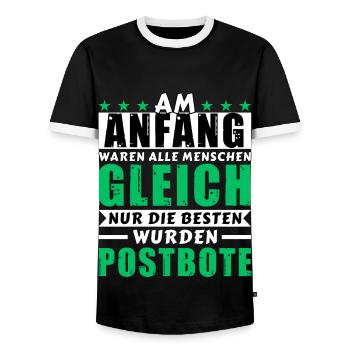 Am Anfang waren alle gleich - Postbote Edition - Männer Kontrast-T-Shirt - Schwarz/Weiß - Vorne - AI Model Female 172 light (172cm) & AI Model Male 178 light (178cm)