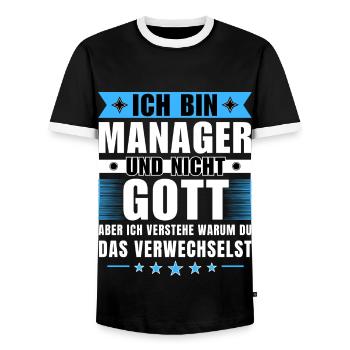Ich bin Manager und nicht Gott - Männer Kontrast-T-Shirt - Schwarz/Weiß - Vorne - AI Model Female 172 light (172cm) & AI Model Male 178 light (178cm)