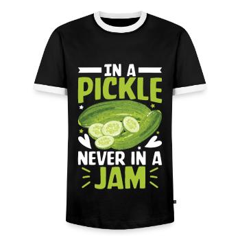 Dans un cornichon jamais dans une confiture - concombre Tshirt - T-shirt contrasté Homme - noir/blanc - Devant - AI Model Female 172 light (172cm) & AI Model Male 178 light (178cm)
