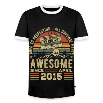 April 2015 Vintage Retro Geburtstagsgeschenk - Männer Kontrast-T-Shirt - Schwarz/Weiß - Vorne - AI Model Female 172 light (172cm) & AI Model Male 178 light (178cm)
