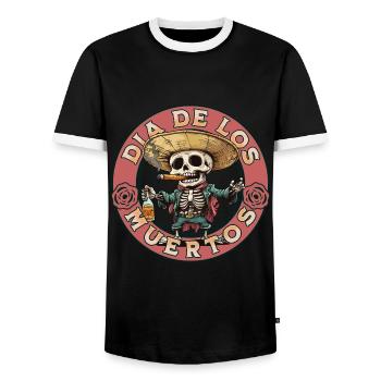 Dia De Los Muertos Skull Skull Tequilla - Men's Ringer Shirt - black/white - Front - AI Model Female 172 light (172cm) & AI Model Male 178 light (178cm)