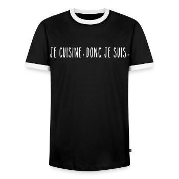 Je Cuisine Donc Je Suis - Humour Chef - T-shirt contrasté Homme - noir/blanc - Devant - AI Model Female 172 light (172cm) & AI Model Male 178 light (178cm)