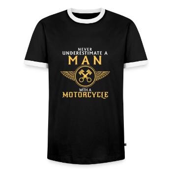 SOUS-ESTIMEZ JAMAIS UN HOMME ET SA MOTO. - T-shirt contrasté Homme - noir/blanc - Devant - AI Model Female 172 light (172cm) & AI Model Male 178 light (178cm)