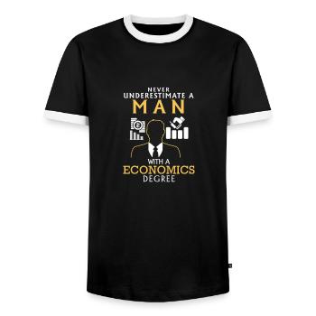 UNTERSCHÄTZE NIE N MANN MIT NEM - Männer Kontrast-T-Shirt - Schwarz/Weiß - Vorne - AI Model Female 172 light (172cm) & AI Model Male 178 light (178cm)