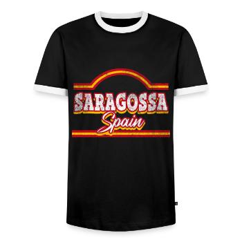 Zaragoza Spain City Font Vintage Retro - Men's Ringer Shirt - black/white - Front - AI Model Female 172 light (172cm) & AI Model Male 178 light (178cm)