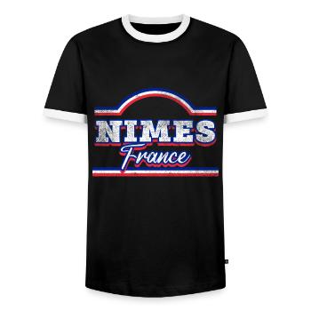 Nimes France City Font Vintage Retro - Men's Ringer Shirt - black/white - Front - AI Model Female 172 light (172cm) & AI Model Male 178 light (178cm)