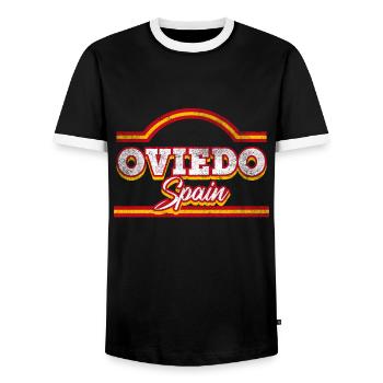 Oviedo Spain City Font Vintage Retro - Men's Ringer Shirt - black/white - Front - AI Model Female 172 light (172cm) & AI Model Male 178 light (178cm)
