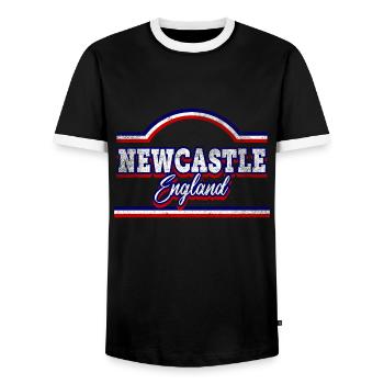 Newcastle England UK City Font Vintage Retro - Men's Ringer Shirt - black/white - Front - AI Model Female 172 light (172cm) & AI Model Male 178 light (178cm)