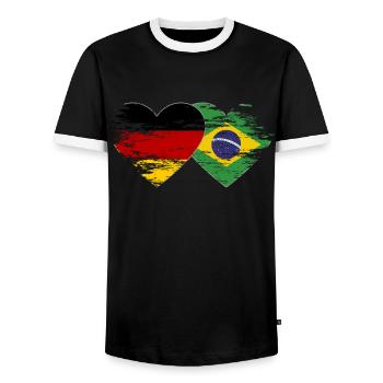 Germany Brazil flag used heart - Men's Ringer Shirt - black/white - Front - AI Model Female 172 light (172cm) & AI Model Male 178 light (178cm)