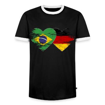 Brazil Germany flag used heart - Men's Ringer Shirt - black/white - Front - AI Model Female 172 light (172cm) & AI Model Male 178 light (178cm)