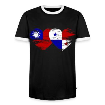 Taïwan Drapeau panaméen utilisé - T-shirt contrasté Homme - noir/blanc - Devant - AI Model Female 172 light (172cm) & AI Model Male 178 light (178cm)