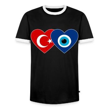 Turkey Nazarpearl Heart - Men's Ringer Shirt - black/white - Front - AI Model Female 172 light (172cm) & AI Model Male 178 light (178cm)
