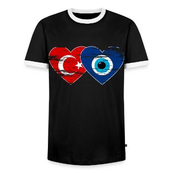 Turkey Nazarperle heart used - Men's Ringer Shirt - black/white - Front - AI Model Female 172 light (172cm) & AI Model Male 178 light (178cm)